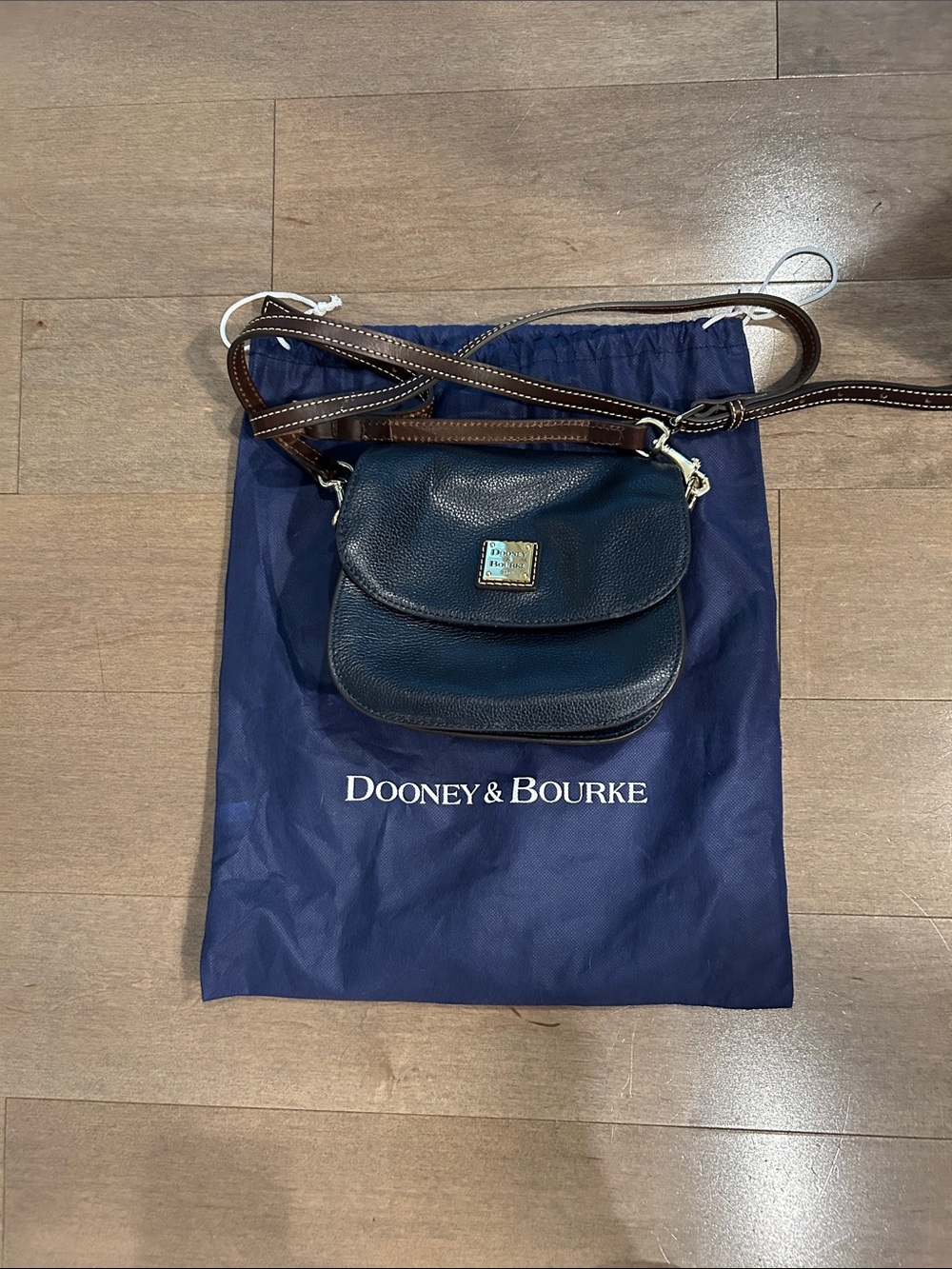 Dooney & Bourke Navy Leather Crossbody with Brown Strap